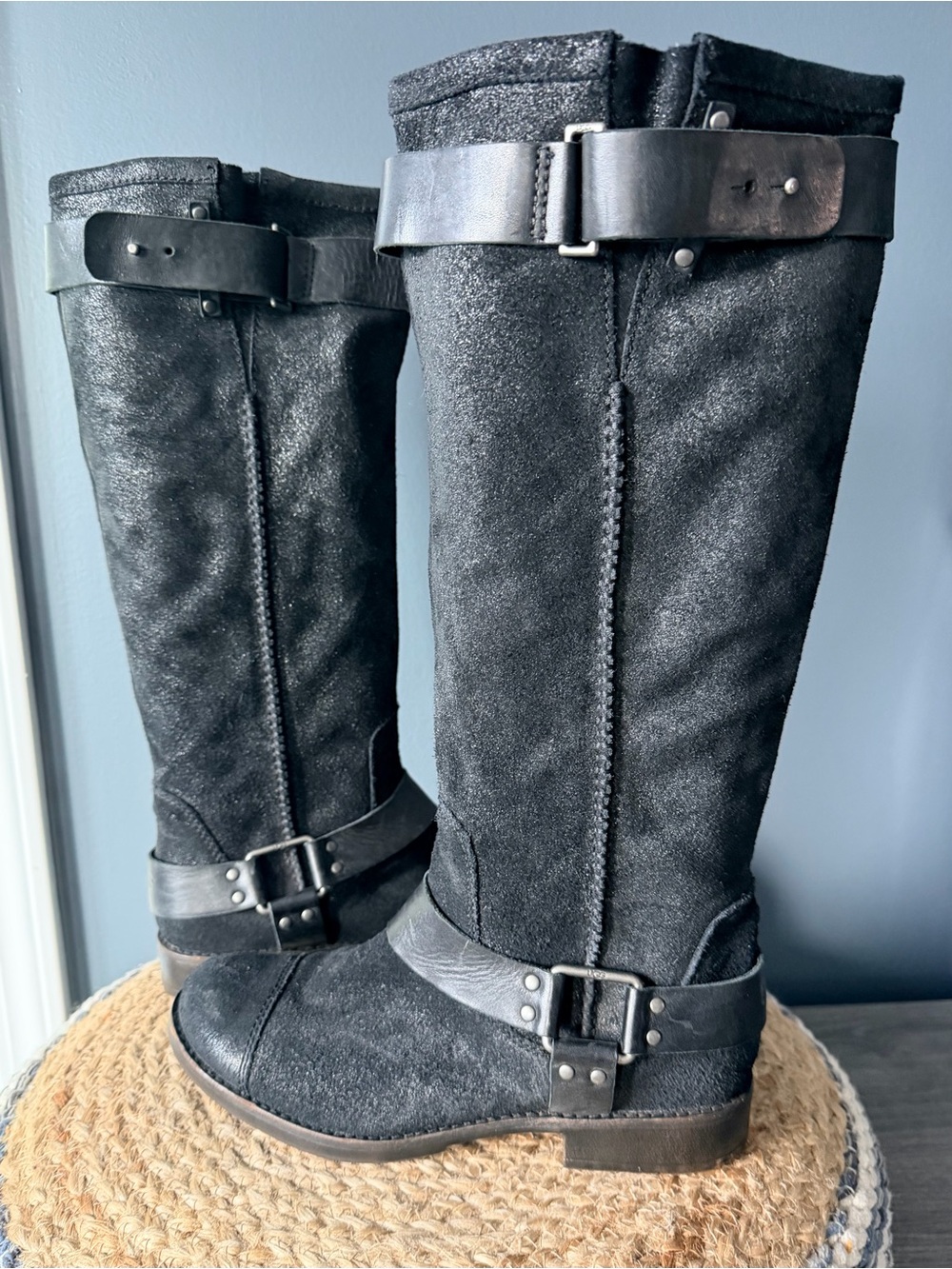 UGG Dree Black Suede Harness Riding Boots